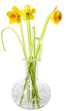 Parmy Artificial Flowers (Daffodils, Poppies, etc) in a Glass Vase Ornament | A Beautiful Home Decor and Gift for Special Occasions Including Mother’s Day, Birthday and Christmas, etc (Daffodils)