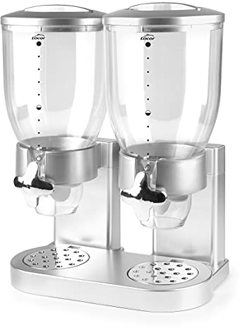 Lacor - 62597 – Dispenser di cereali, frutta secca, pasta e caramelle, doppio contenitore, due contenitori da 3,5 l, sistema girevole, senza BPA, 33 x 20 x 42 cm, grigio