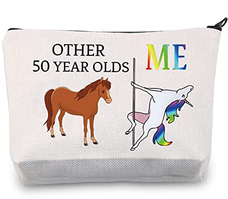 Einhorn-Make-up-Tasche zum 50. Geburtstag für Frauen und andere 50 Jahre alte Me, tolle Geschenktasche, lustiges Geschenk zum 50. Geburtstag, 50. Tasche, L