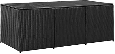 Hommdiy Gartenbox Auflagenbox Kissenbox Kiste Gartentruhe Truhe Box Aufbewahrungsbox Auflagenkiste Garten Poly Rattan Schwarz 180 x 90 x 70 cm