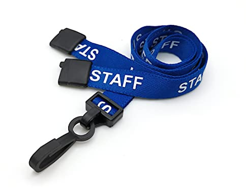 Blue Staff Lanyards for Staff ID with Safety Break and Metal Clip - Pack of 100