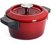 WOLL – Iron Gusstopf Ø 18 cm rot mit Deckel & Silikongriffen – Induktion Eisenguss-Topf 1,8 Liter, 9 cm hoch – robust, für alle Herdarten, antihaft, backofenfest