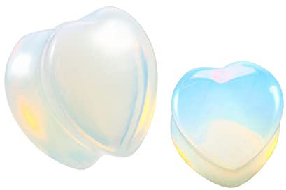 KnBoB 14MM Flared Tunnel, 2 Stück Stein Opal Stein Herz Flesh Tunnel für Herren Damen Ohr Tunnel