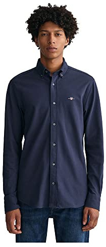 GANT Herren Reg Jersey Pique Shirt Klassisches Hemd, Marine, L EU