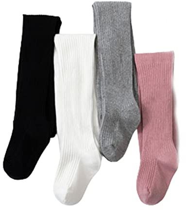 Baby flickor trikåer 2/4 par, strumpbyxor för småbarn, hög elasticitet, mjuka stickade revbensleggings, för 0–6 år (4 par-02,4–6 år)