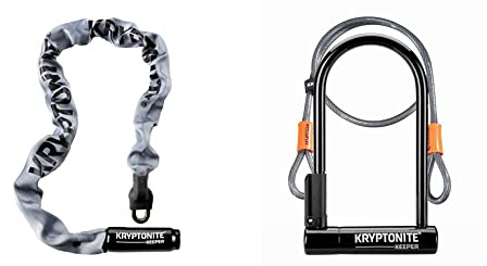 Kryptonite Keeper 785 Chaîne Intégrée | Niveau de Sécurité 5/10 | Longueur 85 cm | Noire & Antivol en U Keeper Std W/ 4' Flex | Antivol de Vélo avec Câble Flexible | Niveau de Sécurité 5/10