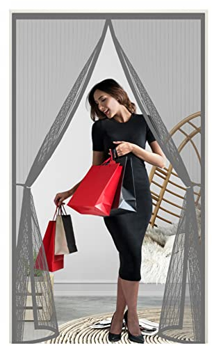 Magnet Fliegengitter Balkontür 235 x 205 cm HäNde Frei Ohne Bohren, Nicht Kürzbar Fliegengitter Meterware Fliegennetz Auto Schließen, magnetische Adsorption für Balkontür Wohnzimmer, Grau