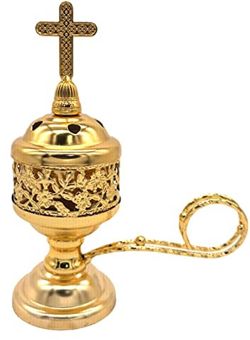 Imtrub Brûleur d'encens en métal | Encens brûlant avec Croix en métal | Petit brûleur d'encens au Bois en Argent catholique encensoir en Laiton distillateur plaqué pour l'église et la