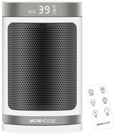 MONHOUSE Electric Heater - Energy Efficient PTC Ceramic, Silent Portable Heater with LED Display, Remote Control, Overheat Protection, Smart Thermostat, 1-12HR Timer - Ideal for Office, Home, Bedroom