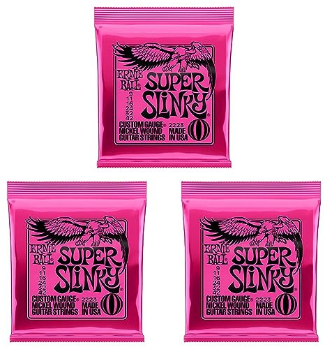 Ernie Ball Super Slinky Nickel Wound E-Gitarrensaiten, Stärke 9-42 (Packung mit 3)