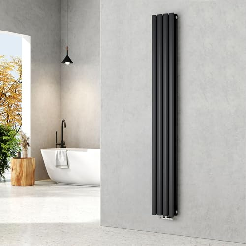 EMKE Radiatore piccolo 1800 x 240 mm, ovale a pannello, attacco centrale, verticale, design, radiatore tubolare, doppio strato, antracite, 678 Watt