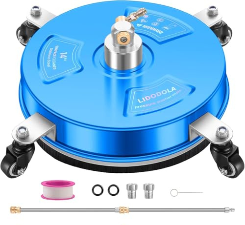 LidoDola Pressure Washer Surface Cleaner with 4 Wheels - Stainless Steel Surface Cleaner for Pressure Washer Attachment for Concrete, Driveway, Patio, Sidewalk, Deck and Driveways (14 INCH Blue)