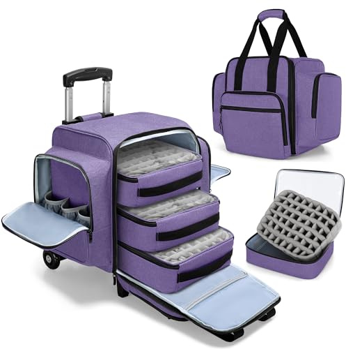 BAFASO Rolling Nail Polish Organizer Holds 144 Bottles, Nail Polish Case with a Detachable Dolly and 3 Removable Cases (Patented Design), Purple