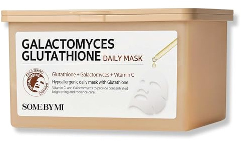 SOME BY MI Galactomyces Glutathione Daily Mask - 30 Sheets, 11.8Oz - Vitamin C Vegan Face Sheet Mask for Skin Brightening Routine - Skin Moisturizing and Glowing Care for Glass Skin - Korean SkinCare