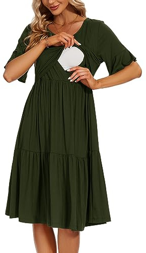 Smallshow Women's Maternity Nursing Dress Short Sleeve Ruffle Breastfeeding Clothes