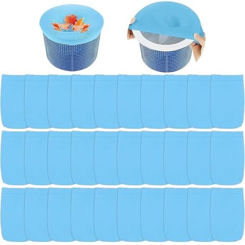 Forhome 30 Stück Pool Skimmer Socken,Skimmer Pool Zubehör Wiederverwendbar,Skimmerkorb Netz,Skimmer Filter Netz,Elastisches Nylon Filter Netz,Skimmer Filtersocken,Filtersocken for Skimmer-Korb