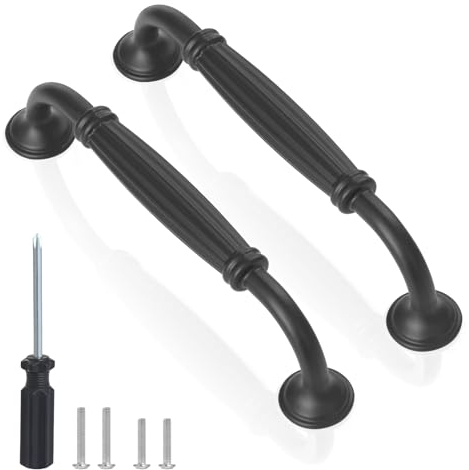 Roxanex 6 Stück Schwarz Küchentürgriffe, Schrankgriffe, Schubladengriffe mit Schraubendreher, 128 mm Lochmitte