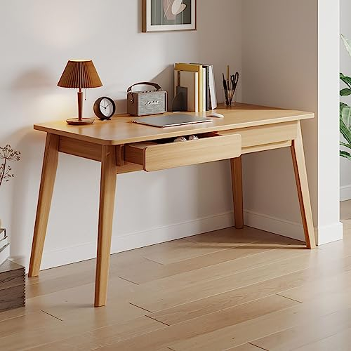 Scrivania per Computer con 2 cassetti, scrivania Moderna con Gambe in Legno massello, Tavolo da Lavoro, postazione di Lavoro, scrivania per Piccoli spazi (100 x 55 x 75 cm), Rovere