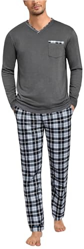 Leversic Pyjama Homme Hiver Coton, Manches Longues et Pantalon Carreaux | En Coton Doux, Cet Ensemble de Pyjama à Carreaux Offre Chaleur et Confort Pour Les Nuits Froides et Les Moments de Détente