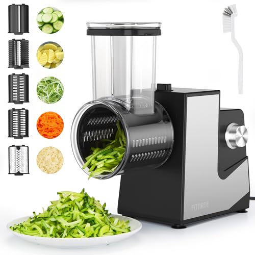 FITNATE 5-in-1 250W Electric Cheese Grater, Electric Salad Maker, Multi Grater, Fruit Cutter, Vegetable Slicer, Food Processor, Multifunctional Slicer & Shredder for Cheese, Vegetables, and Fruits