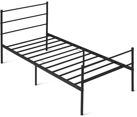 Amazon Basics, Giroletto con testiera, antiscivolo con doghe in acciaio, metallo non pieghevole, 90x200cm, singolo, nero