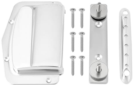 eMagTech 1 Set of Silver Guitar Bridge Set Adjustable Fixed Bridge Tailpiece Bridge Set Compatible with Teisco 6 Stringed Electric Guitar (Vintage) with Mounting Screws