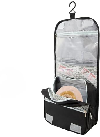 Ostomy Colostomy Travel Bag Hanging Ostomy Supplies Bags for Ostomy Colostomy Foley Catheter, Medical Supplies Ileostomy Ostomy Pouch Accessories Hanging Toiletry Organizer (Black)