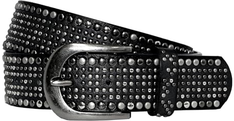 Best Emilie Damen Nietengürtel - Vintage Gürtel - Jeans Gürtel in 15 Farben - Schwarz 100