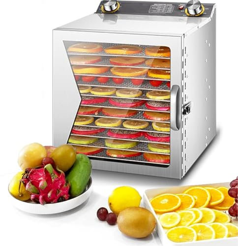 Essiccatore commerciale da 800 W, essiccatore per alimenti, essiccatore per alimenti adatto per frutta, verdura, carne, pesce, con timer (1-12 ore) e controllo della temperatura (30°C - 90°C),12Layer