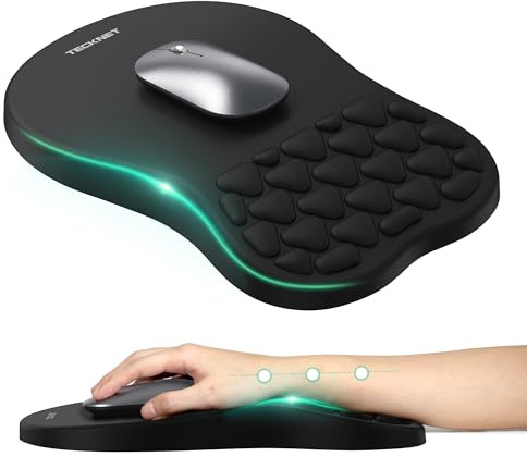 TECKNET Tapis de Souris avec Coussinet Massant Mousse Mémoire, Tapis Souris Base Silicone Antidérapante - Lavable pour Bureau/Travail