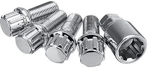 Bulloni Antifurto Per Ruote,Bulloni Antifurto 5pcs / set Bulloni di serratura a rotella in acciaio M14 x 1,5 mm Locking Radius Security Lug Dadi Set Uso adatto per VW