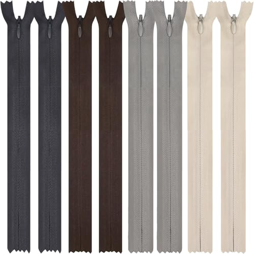 DOITEM Nylon Unsichtbar Reißverschlüsse, 15cm 20cm 25cm 30cm 35cm 40cm 45cm 50cm 55cm 60cm lang, 2.3cm breit für Kleidung Tasche Mäppchen Kissenbezug (Braun Dunkelgrau Hellgrau Khaki, 20cm)