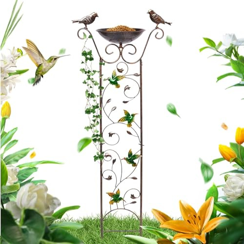 Vogeltränke im Freien Mit Gartenspalier - 2-in-1-Garten-Futternapf, Kleine Gartenpflanzenstütze, Antikes Vogelbad für Terrasse, Rasen und Garten