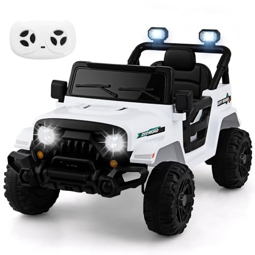 COSTWAY 12V Elektroauto Kinder, Elektro Kinderauto mit 2,4G Fernsteuerung, LED-Leuchten, Musik und Hupe, 3-6 km/h, Elektro Auto für Kinder ab 3 Jahren(Weiß)