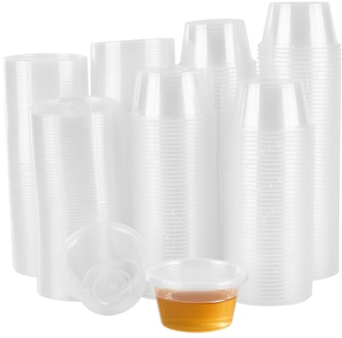 CHEUKYIU 200 Stück 4oz 110ml Transparente Aufbewahrungsdosen mit Deckel, Runde Plastik Sauce Bechers Frischhaltedosen, Lagerbecher Behälter Saucenbecher für Soßen und Snacks