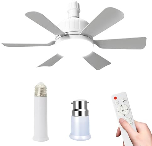 Ventiladores de techo con luces y mando a distancia, 24 W Bombilla Ventilador de techo, 3 velocidades, Lámpara E27 Ventilador de techo silencioso para sala de estar, dormitorio, dormitorio (6