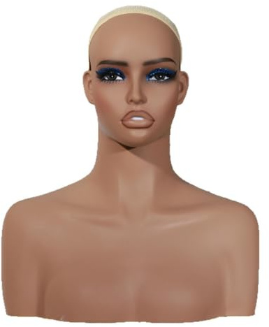 TDHLW TêTe de Mannequin RéAliste en PVC pour Femme, avec Support pour Perruques, Maquillage, PréSentation, Coiffure et Lunettes de Soleil