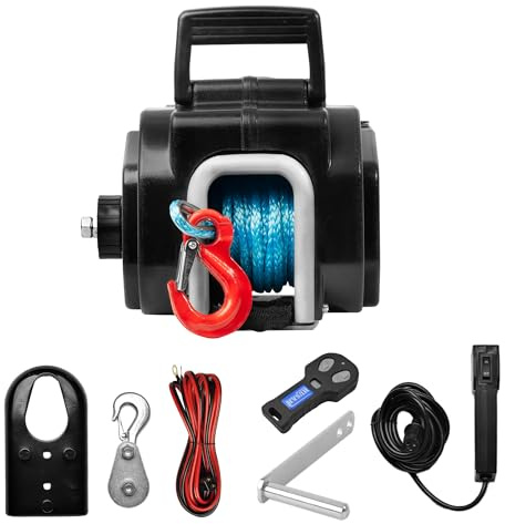 Husar Winch Elektrische Seilwinde, tragbar, 12 V, mit kabelloser Fernbedienung, 2722 kg | 6000 lbs – Seilwinde mit synthetischem Seil, 9,1 m lang, ideal für Industrie, Schlepper und Anhänger