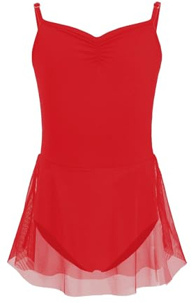 HIPPOSEUS Ragazza Vestito da Balletto Senza Manica Body da Danza per Bambine Ginnastica Bodysuit con Spalline Regolabili, JLQ06-Rosso, 8-9anni