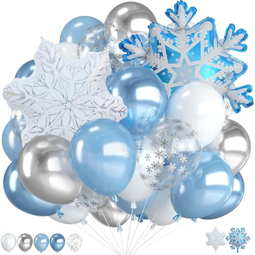 Mavouri 30 Stück Schneeflocken Luftballons, Frozen Geburtstagsdeko Helium Ballons, Schneeflocken Ballon, Frozen Ballons, Snowflake Luftballon für Prinzessin Geburtstag Deko, Weihnachten, Silvesterdeko