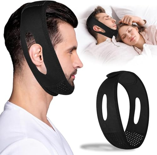 Chin Strap for Sleeping - Anti Snoring Devices - Comfortable Stop Snoring Solution - Adjustable Breathable Sleep Apnea Devices - Simple and Effective Anti Snoring Chin Strap (Black)-GQDFX