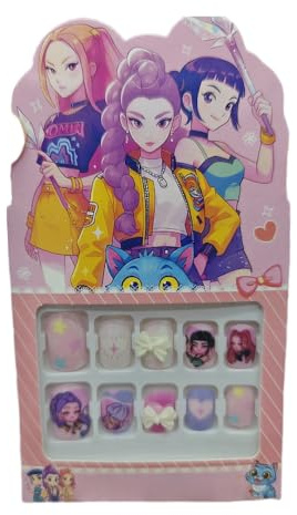 FASHION YO 12 pezzi Unghie finte acriliche per bambini, pre-incollate, con copertura completa, glitter arcobaleno unicorno sirenetta, per bambini, adesive, kit per unghie artistiche, regalo di