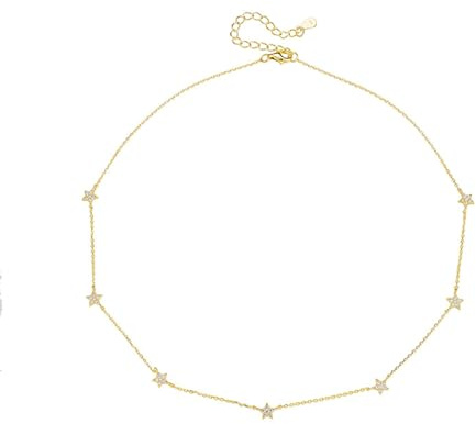 RDSGYZ Kette 375 Gold Damen, Collier Halskette Sterne mit Diamant Gold Kette Frauen 45CM Hochzeit