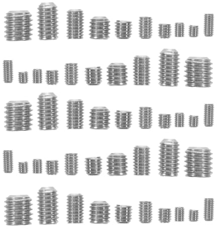 BELLIFFY Tornillos Surtidos de Acero Inoxidable M3-m8 sin Cabeza Hexágono Interior, 200 Piezas, Tornillos Prisioneros de Extremo Plano para Fijación Segura y Uso Industrial
