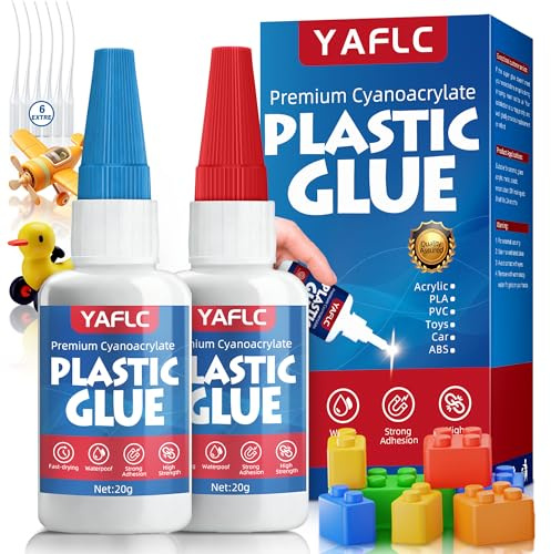 Pegamento Fuerte para Plástico 40g, Transparente y de Secado Rápido Super Glue, Impermeable Pegamento Plastico Extrafuerte para Juguetes, Maquetas, Coches, PVC, Tubos