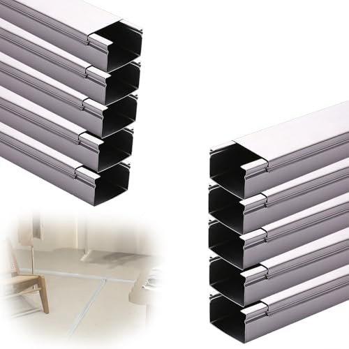 goulotte Electrique Chemin De Câbles en Acier Inoxydable, Cache-câbles Au Sol pour Cours/entrepôts/Appartements Extérieurs, Cache-câbles pour Fils Au Mur(L 120cm x W 3cm x H 2cm)