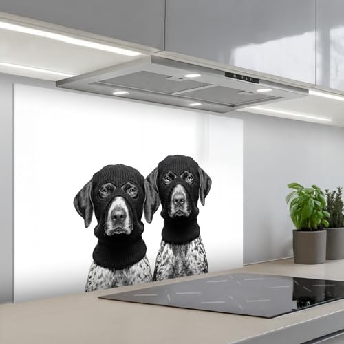 KitchenYeah© Splashback for Kitchen self-Adhesive Wall Protector Decor | 24x35 / 60x90 cm - Panels Cooker Backsplash Dogs - balaclava - Black - white