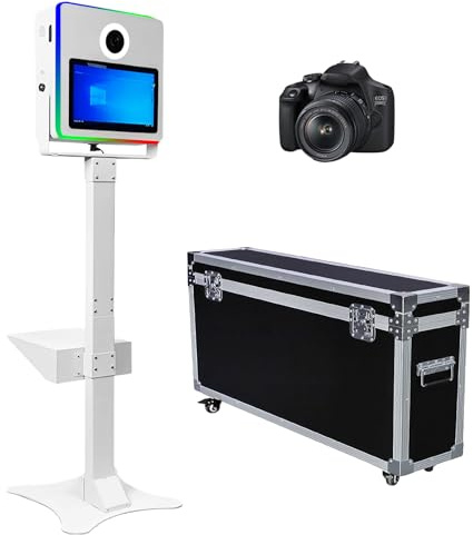 Photomaton portable avec écran tactile de 15,6 pouces, appareil photo reflex numérique avec étui de transport pour fête de mariage, location de mariage (blanc, cabine photo + appareil photo)