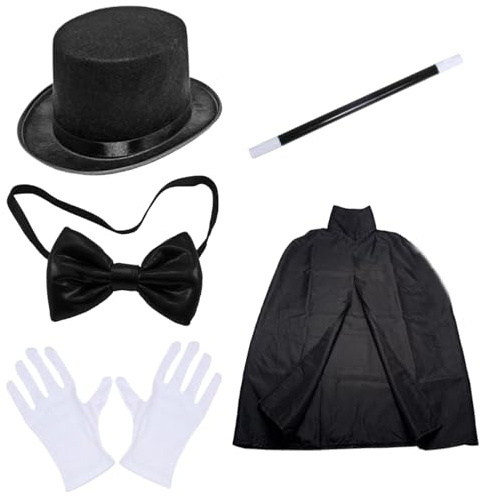 Tsawntd Magikerdräkt barn låtsas spela rollspel magikerset inkluderar hatt, handskar, trollspön, slips och kappa barn utklädningskostymer för Halloween, fest, scenutklädningskostymer set
