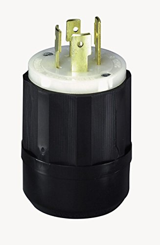 Leviton 20 Amp, 250 Volt 3-phase, NEMA L15-20P, 3P, 4W, Locking Plug, Industrial Grade, Grounding, 2421, Black-White